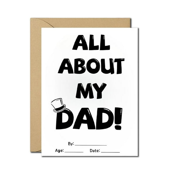 All About My Dad Father’s Day Card – Fill in The Blank Kid’s Keepsake Card for Daddy – Fun & Personal Father’s Day Gift from Kids – Blank Inside with Envelope