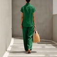 thumbnail image 7 of LEKWK Linen Sets for Women 2 Piece Short Sleeve Stand Collar Henley Tops and Loose Wide Leg Pants with Pockets Summer Casual Fashion Vacation Workwear, 7 of 7