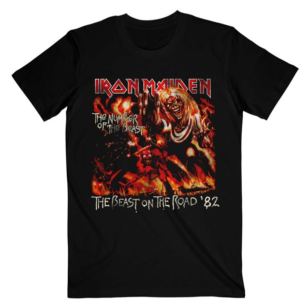Iron Maiden - Camiseta Number Of The Beast On The Road Vintage de Algodón para Adultos Unisex (Negro)