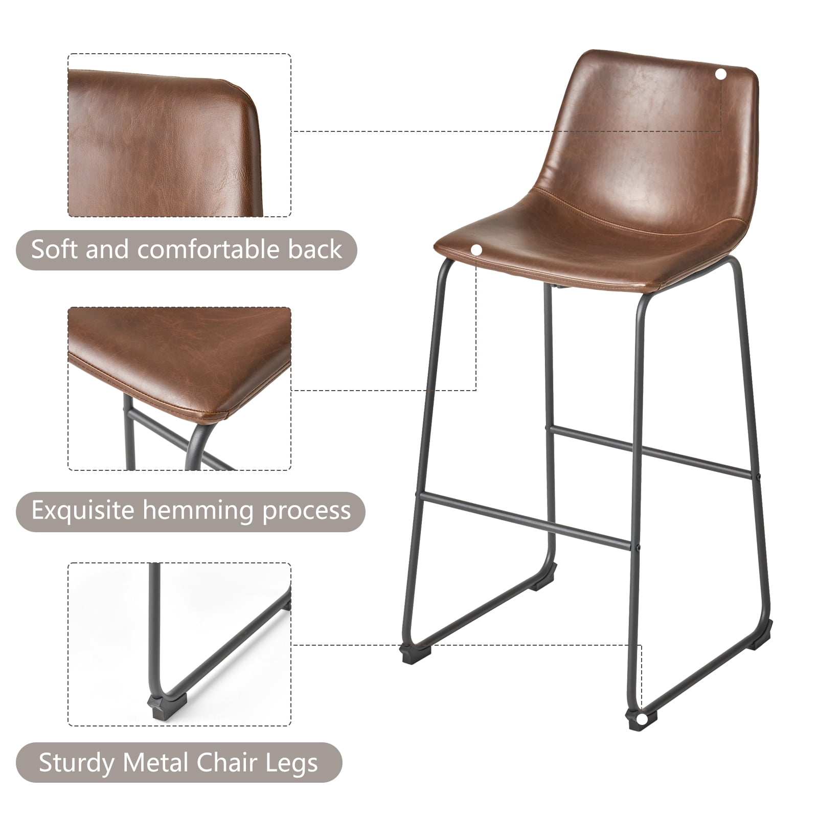 Kadyn PU Faux Leather Counter Bar Height Stools with Back, Upholstered Modern Armless Stool, Vintage Brown Pub Chairs for Dining Room Coffee House Rustic Bar Kadyn PU Faux Leather Counter Bar Height Stools with Back, Upholstered Modern Armless Stool, Vintage Brown Pub Chairs for Dining Room Coffee House Rustic Bar