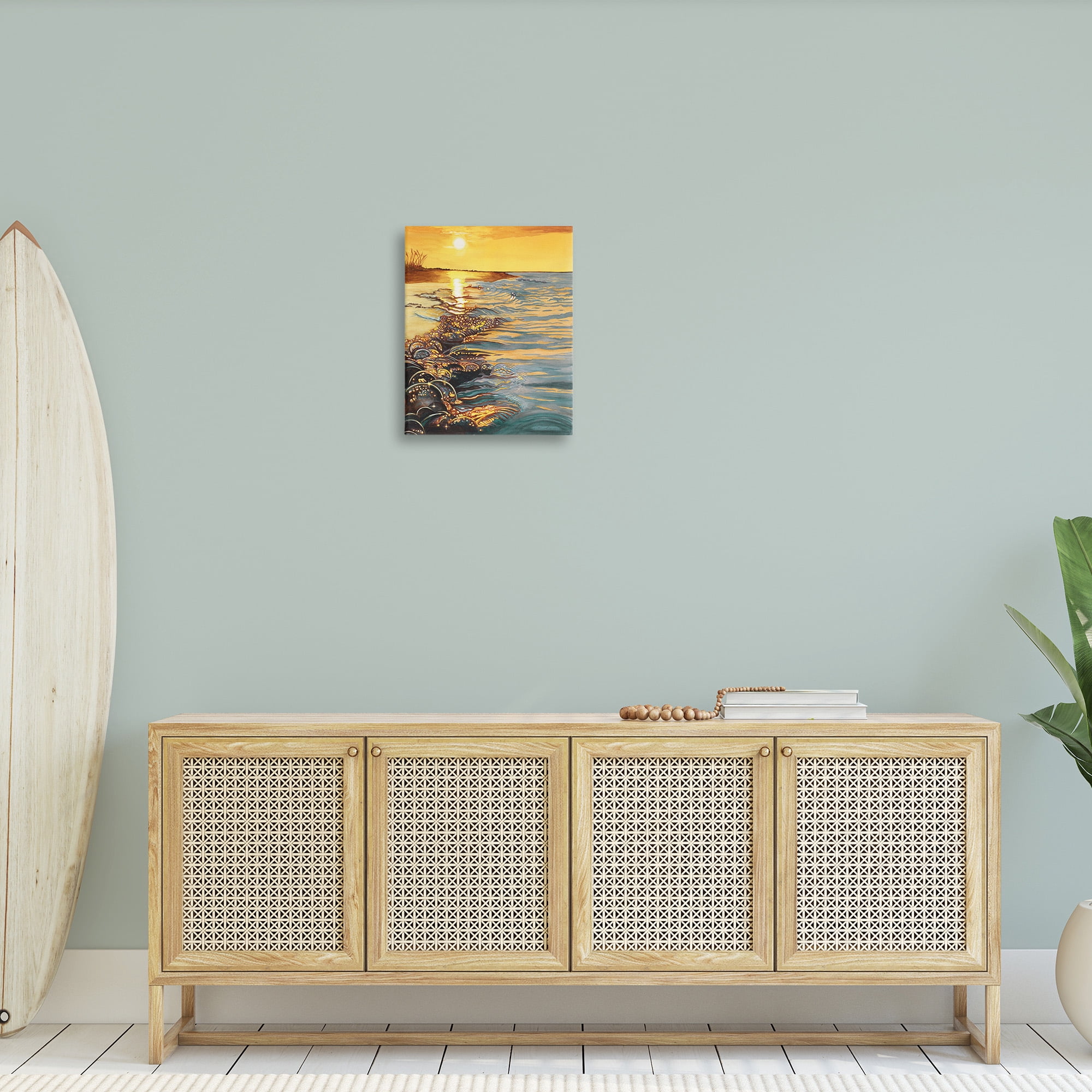 Stupell Industries Sunset over Beach Ripples Landscape Painting Gallery Wrapped Canvas Art Print Wall Art, 16 x 20