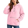 thumbnail image 3 of SYwaren Women's Oversized Pullover Hoodie Henley Long Sleeve Button Casual Sweatshirt Tops, 3 of 7