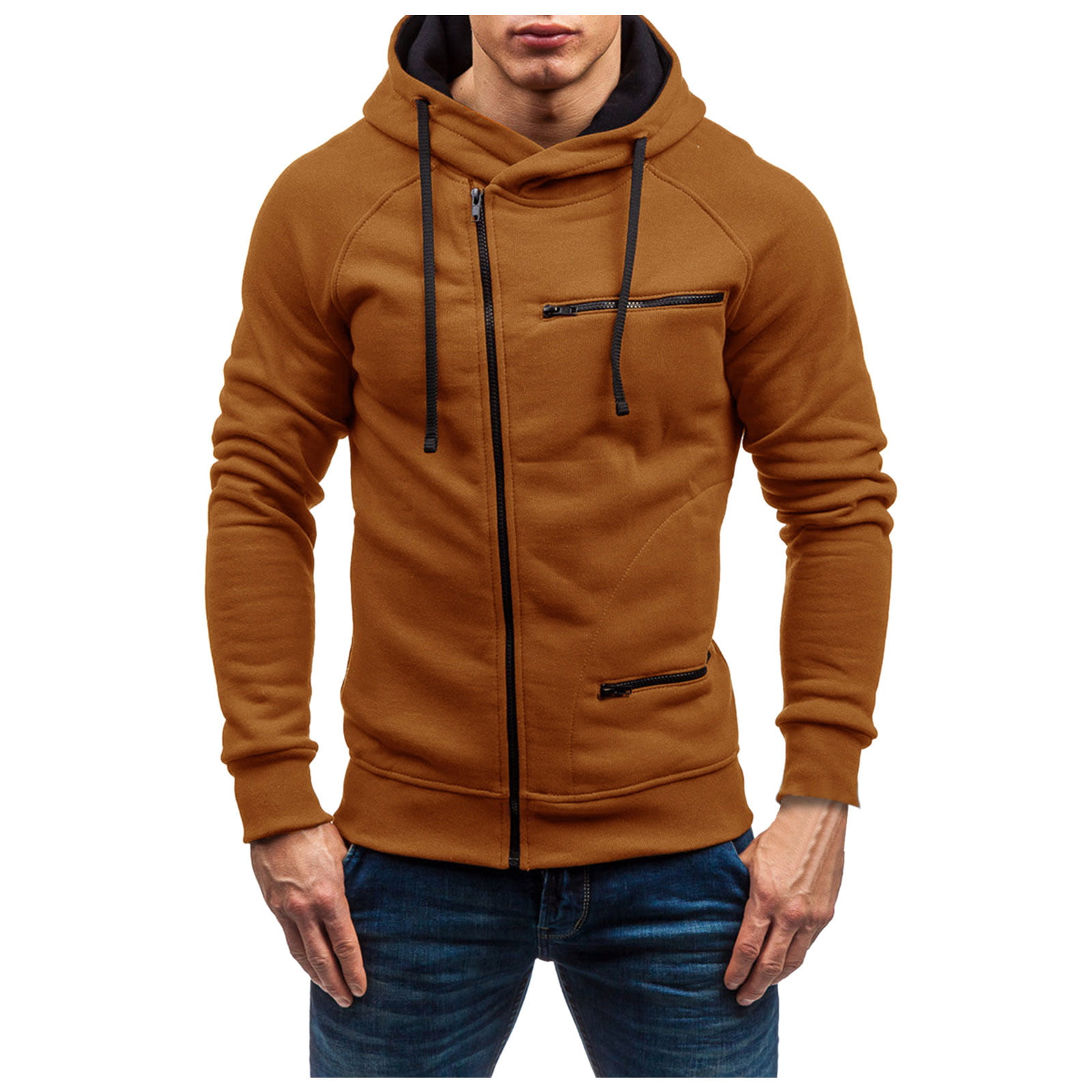 MODOQO Long Sleeve Winter Trench Coat for Men Warm Zipper Hoodies Jacket Top