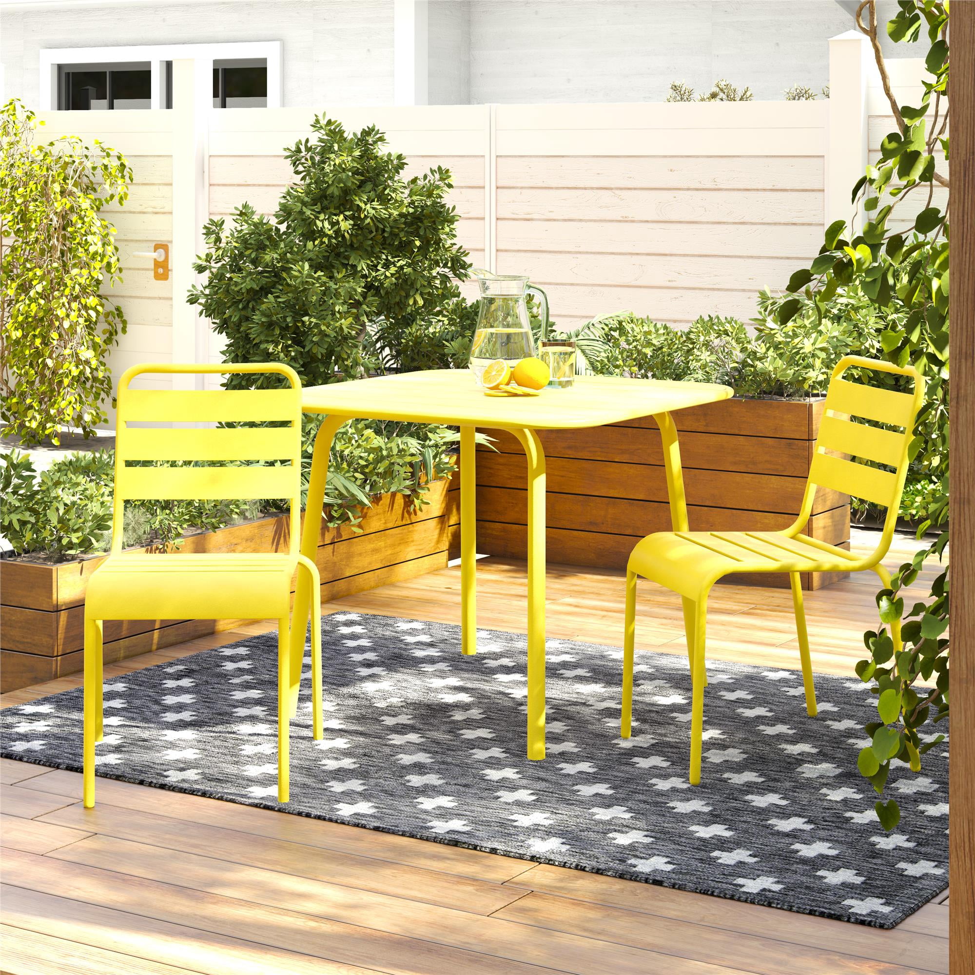 Novogratz Poolside Gossip Collection, June Outdoor/Indoor Square Dining Table, Yellow