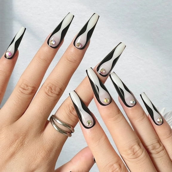 Fofosbeauty 24pcs Press on False Nails Coffin Fake Nails Black Fire