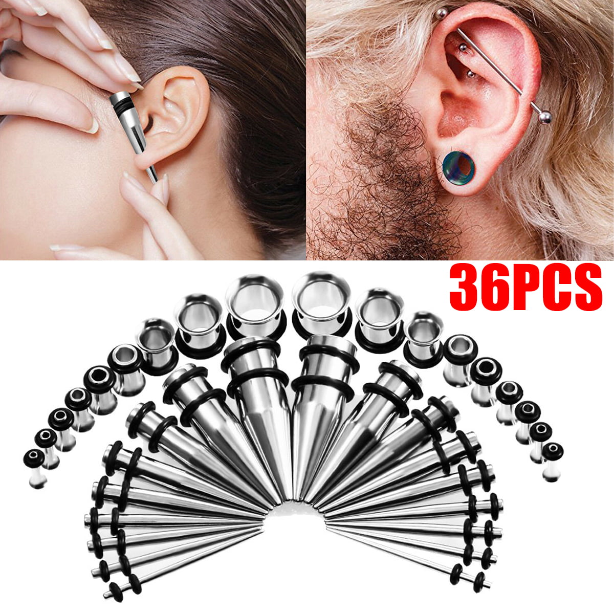 vcmart 14G-00G Ear Gauges Tapers and Tunnels Gauge Stretching Kit O-Rings Included 316L Stainless Steel Gauging Plugs