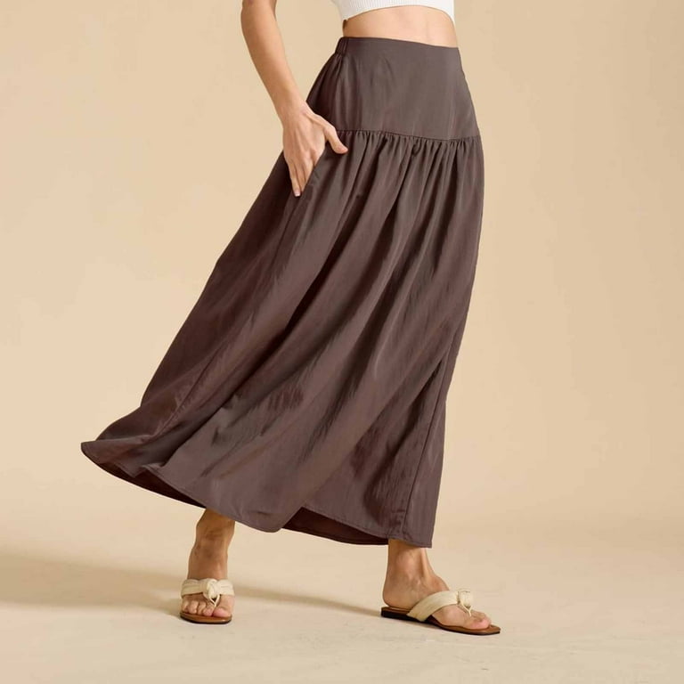 ZQUUVOU Summer Long Skirt for Women Solid Color Loose Elastic
