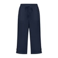 thumbnail image 5 of Nestiefly Cotton Capri Pants for Women Loose Fit Straight Leg Drawstring Elastic Waist Cropped Pant Casual Summer Linen Clothes Navy M, 5 of 7