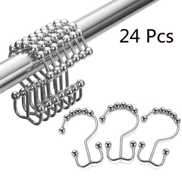 24 Pcs Stainless Steel Shower Curtain Ring Hooks Metal ...