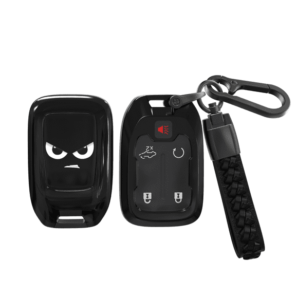 Soopcase for Chevrolet Key Fob Cover, Soft TPU Key Case Protector with Leather Keychain Compatible with Chevy Suburban Tahoe Silverado GMC Terrain Yukon Sierra Acadia (Black,3/4/5/6 Buttons)