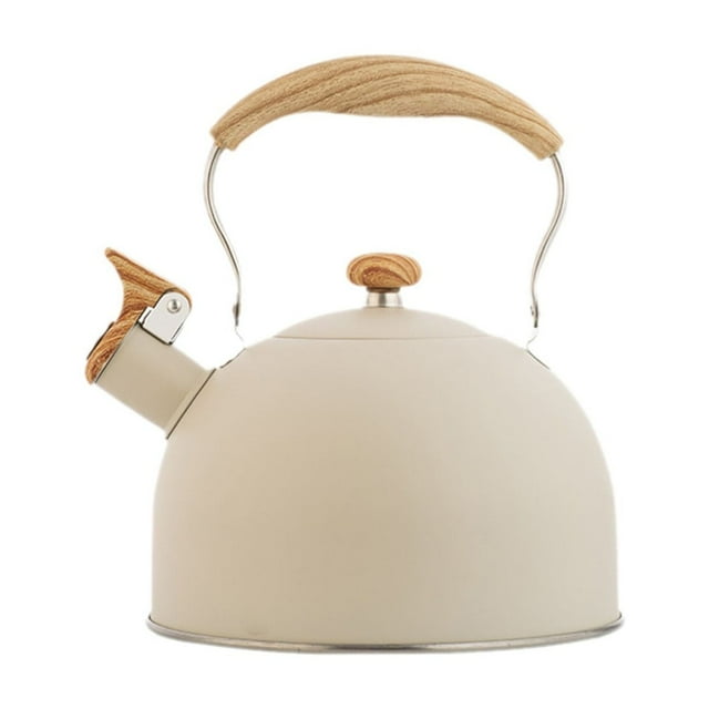 TopLLC Kitchen Accessories,Home And Kitchen,Kitchen Tools, Chiming Kettle 2.5L Capacity Beige Rattling Kettle Woodgrain Handle Excellent Quality Stainless Steel Open Flame Available Chiming Kettle