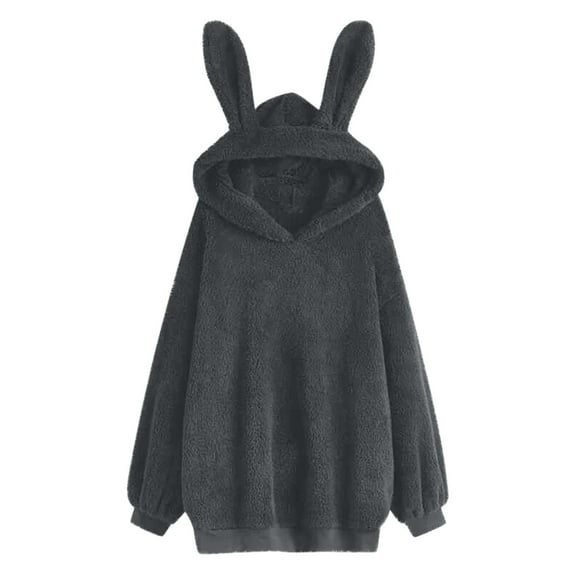 Lilgiuy Women's Rabbit Ears Lamb Fleece Solid Color Long Sleeve Top Sweatshirt Blouse Gray,8 2022 Fall Winter