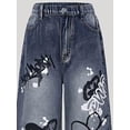 thumbnail image 6 of mgoYE Baggy Jeans for Girls 11-12 Years - Zipper Elastic Waist Heart Patch Wide Leg Denim Pants for Girls Blue, 6 of 6