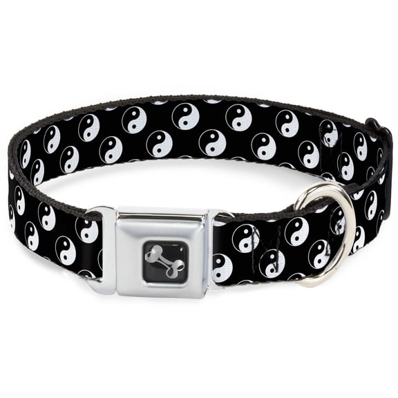 Buckle-Down Pet Collar, Dog Collar Metal Seatbelt Buckle, Yin Yang Monogram Black White, 9.5 to 13 Inches 1.0 Inch Wide