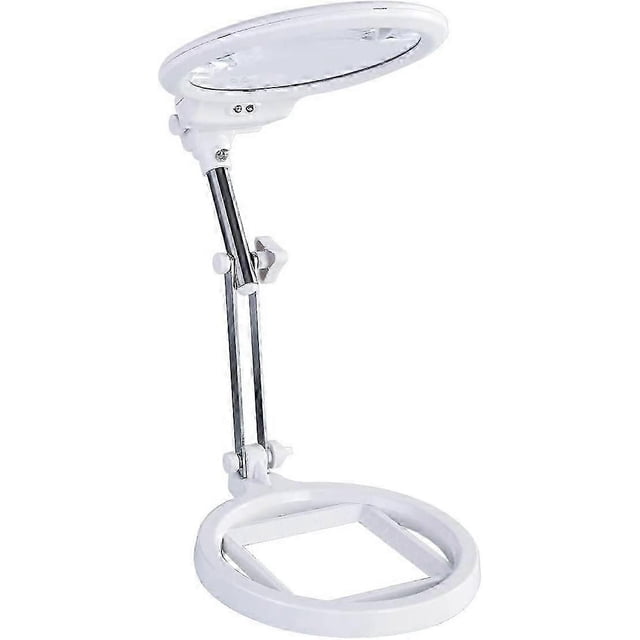 Large Desktop Magnifier,2X 6X Folding and Manual Table,Portable LED Lighted Magnifier Lamp with Stand