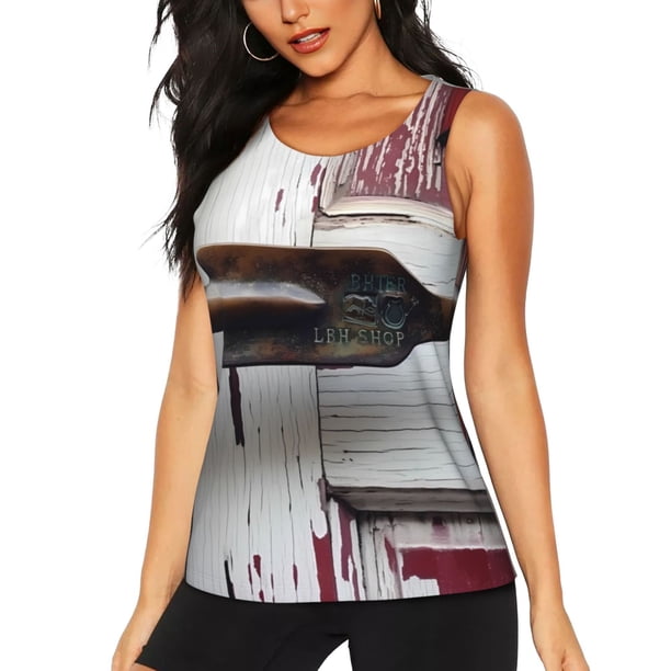 Fotbe Rustic Door Handle Closeup Blusas Sin Mangas para Mujer – Estilo Casual, Corte Suelto, Slim-Fit, Cuello Redondo Deportivo, Tops de Verano para Gimnasio y Yoga-Small