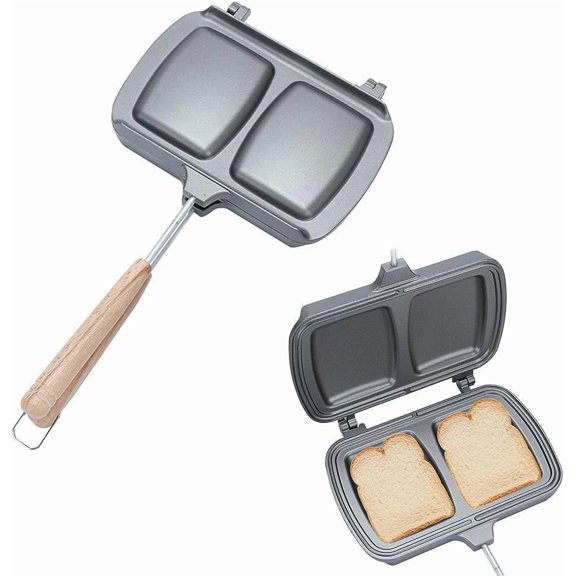 Double-Sided Nonstick Sandwich Maker, Flip Grill Pan for Breakfast, Pancakes, Omelets, Frittatas, Toast (Silver, 30.5*14.2*4.2cm)
