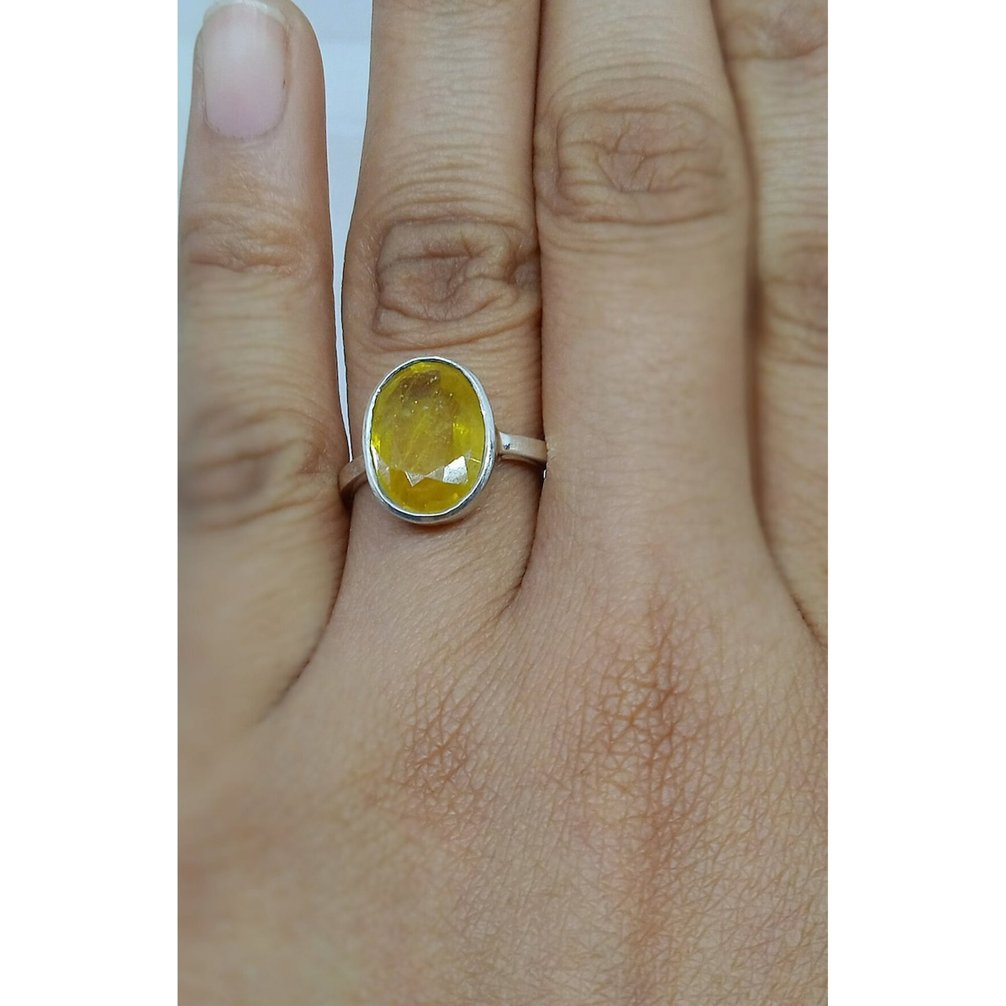 Bague Homme Argent Sterling 925 Saphir Jaune Naturel - Taille 7.5 - Kamakshi Diamond