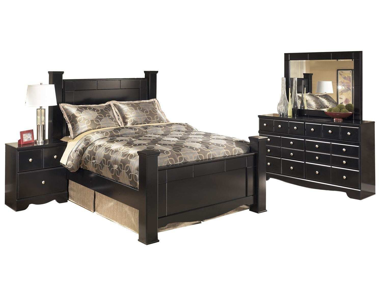 Ashley Furniture Shay 4 Pc Queen Poster Bedroom Set Black