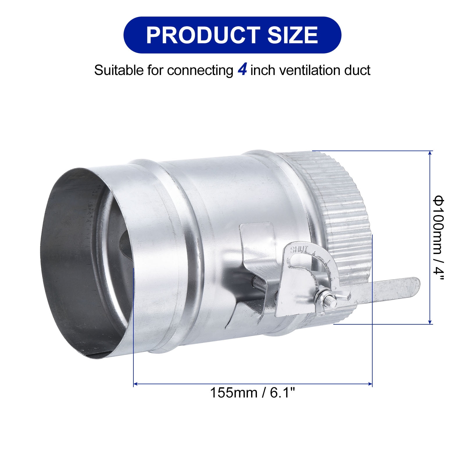 Uxcell Backdraft Damper with Sleeve, 4 Inch, Airflow Ducting Branch Vent Damper Adjustment Handle Galvanized Metal