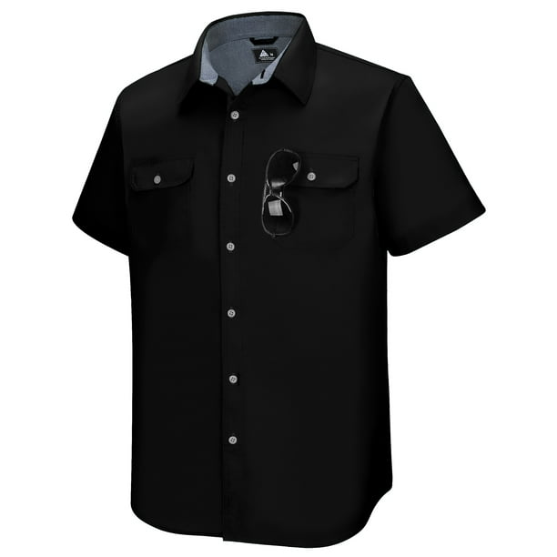 SCODI Solid Color Work Shirt for Men Regular Fit Short Sleeve Casual ...
