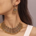 thumbnail image 3 of Indian Bollywood Traditional Jhumka Jewellery Set for Women Large Big Tassel Beaded Kundan Ethnic Wedding Wear Party Festival Choker Necklace Earrings Maang Tikka Traditional Fashion Antique Jewelry, 3 of 12