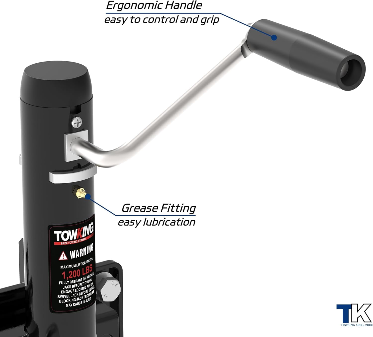 TOWKING 1200 lbs Trailer Jack with Wheel, 10" Lift, Bolt on Tongue Jack for RV, Boat, Trailer