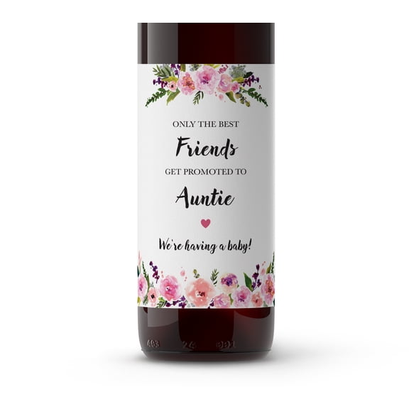 FRIENDS Pregnancy Announcement Wine Labels â SET of 4 â Only the Best FRIENDS Get Promoted to AUNTIE Labels, Aunties, Pregnancy Reveal Wine Bottle Label WATERPROOF (Blush Pink)