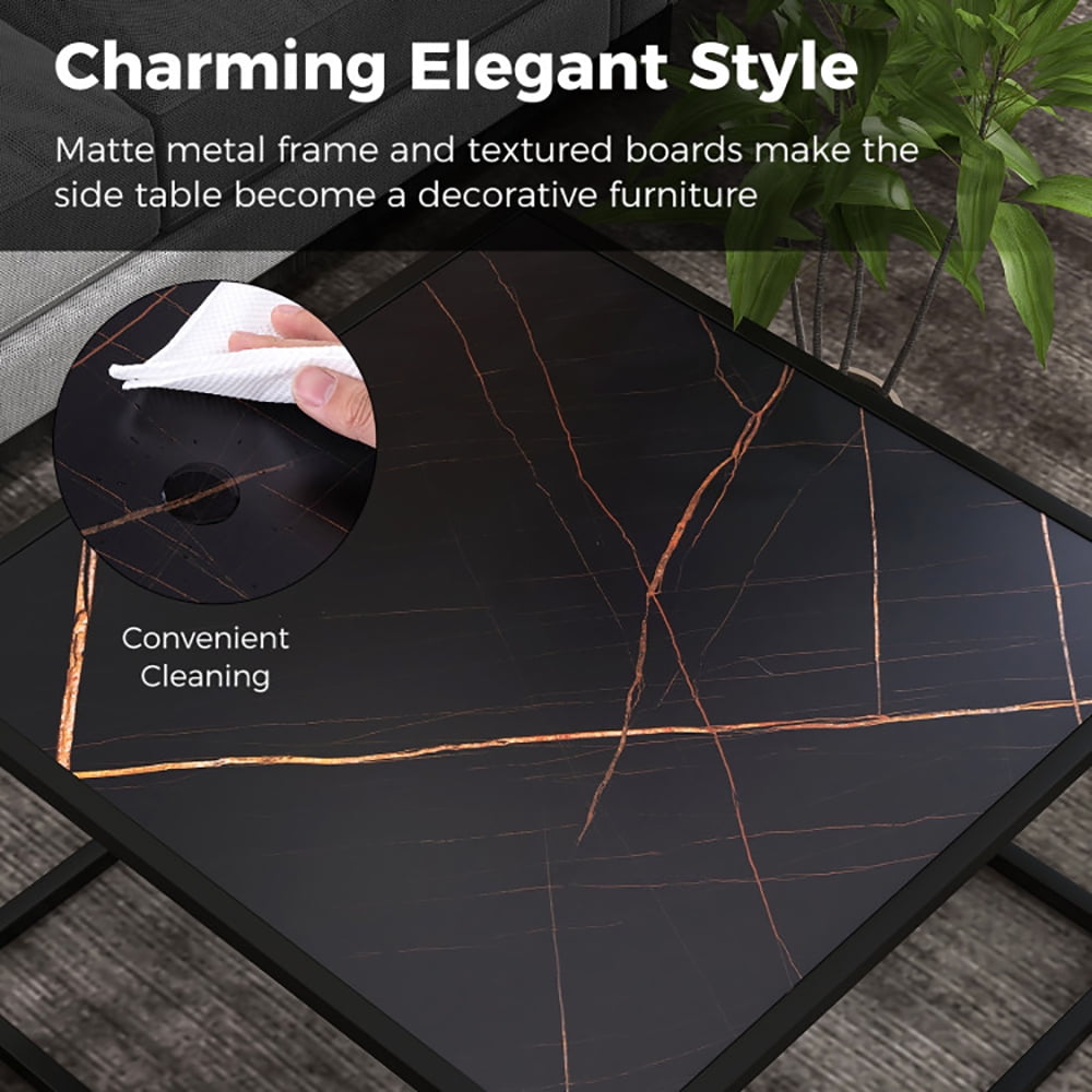 Finihen Glass Coffee Table, Square Coffee Table, Modern Glass Square Coffee Table with Metal Frame, for Living Room, Reception Room, Black Finihen Glass Coffee Table, Square Coffee Table, Modern Glass Square Coffee Table with Metal Frame, for Living Room, Reception Room, Black