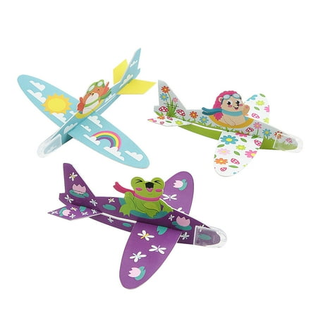 Fun Express 5 1/2" x 6" Spring Friend Characters Airplane Glider Toys - 12 Pieces