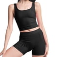 thumbnail image 2 of HongQid Women's 2 Piece Outfit Square Neck Bra Tank Top and High Waist Shorts Workout Set, 2 of 5