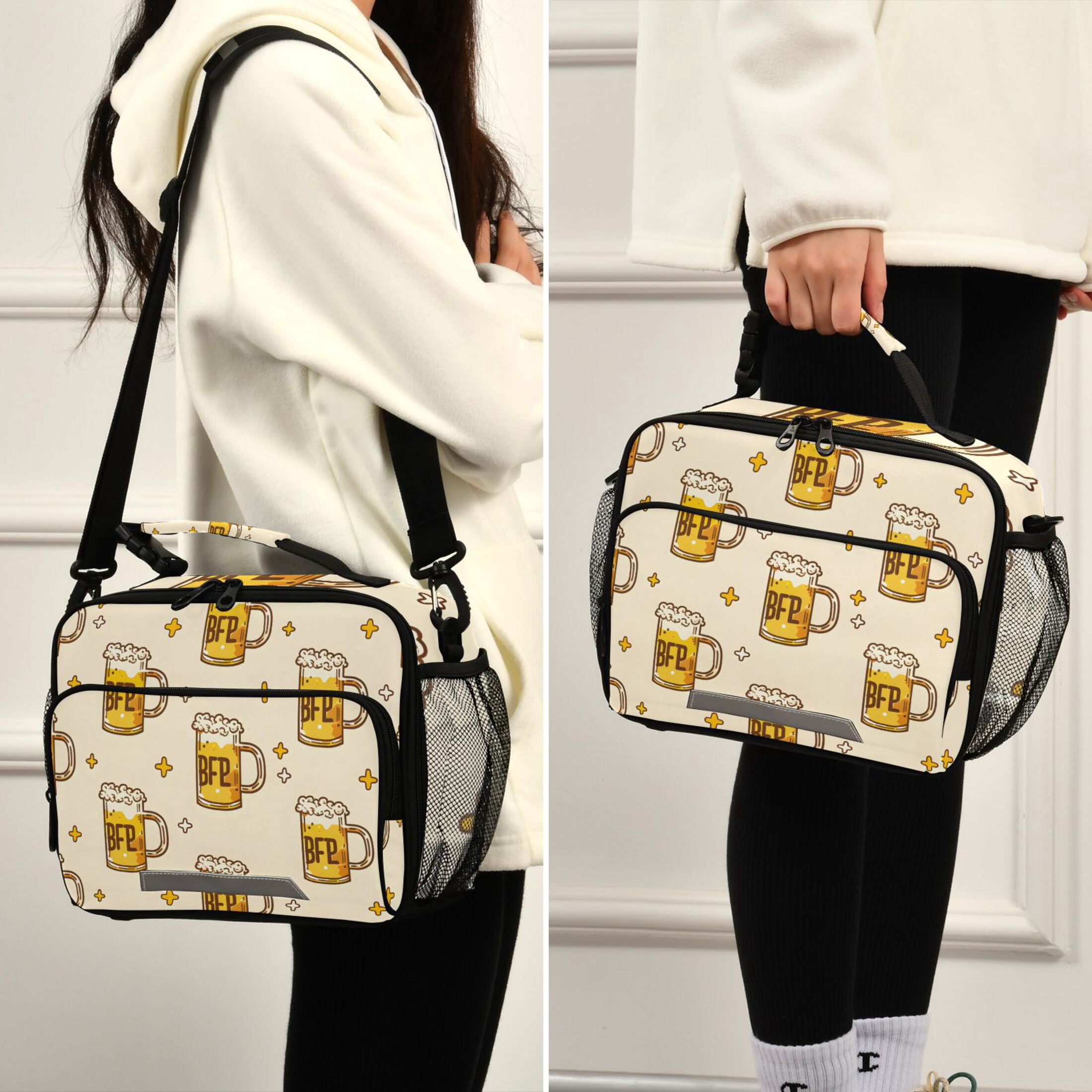 Cartoon Beers and Stars Insulated Lunch Bag Portable Cooler Bag Mommy Bag Large Capacity 6L