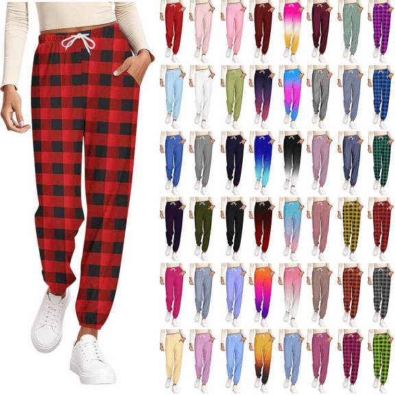 SKIYLEVZ Pants for Women Stretch Waist Long Pants for Women Multiple Color Option Casual Loose Fit Womens Trousers Sweatpants for Gym Training Yoga Pants S-XXL