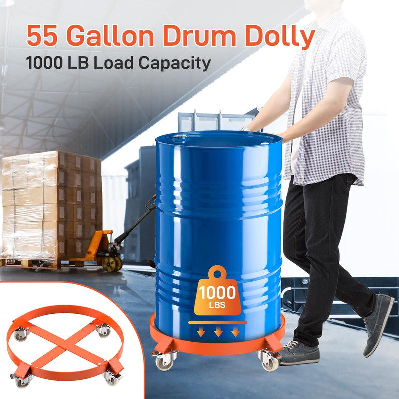 Towallmark 55 Gallon Drum Dolly, Heavy Duty 1000 LBS Capacity Drum Cart With 4 Swivel Casters, Non Tipping Hand Truck For Warehouse Workshop Drum Handling, Industrial Grade
