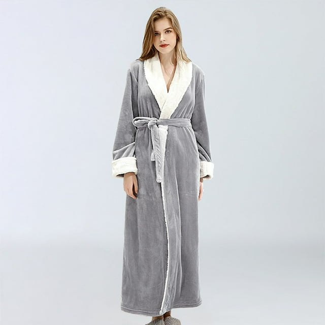 Women's Robes Womens Fleece Robe Soft Plush Bathrobe Fluffy Cute Long Coat Night Robe M