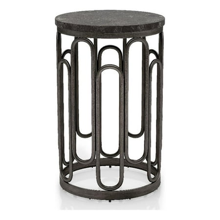 Pemberly Row Contemporary Round Modern Metal Small End Table in Black