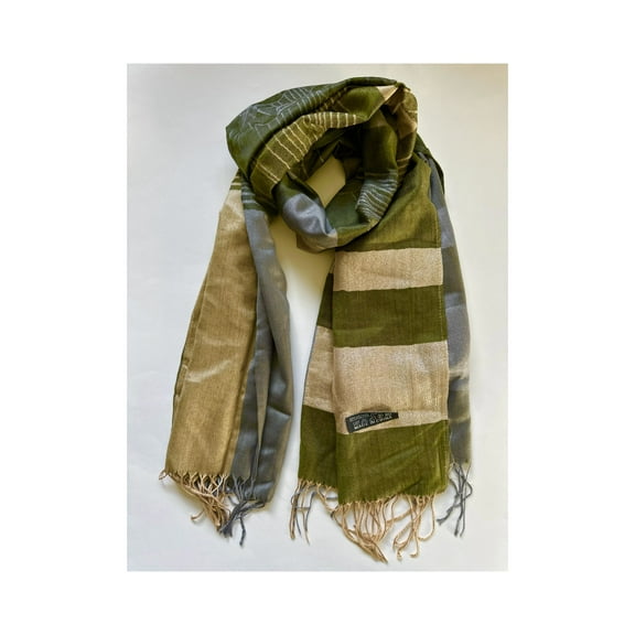Green And Silver Silver Women's Scarf Pashmina Shawls and Wraps - Pashmina Green Scarf Wrap