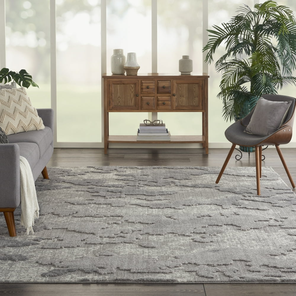 Nourison Textured Contemporary Abstract Grey/Ivory Area Rug, 8'10" x 11