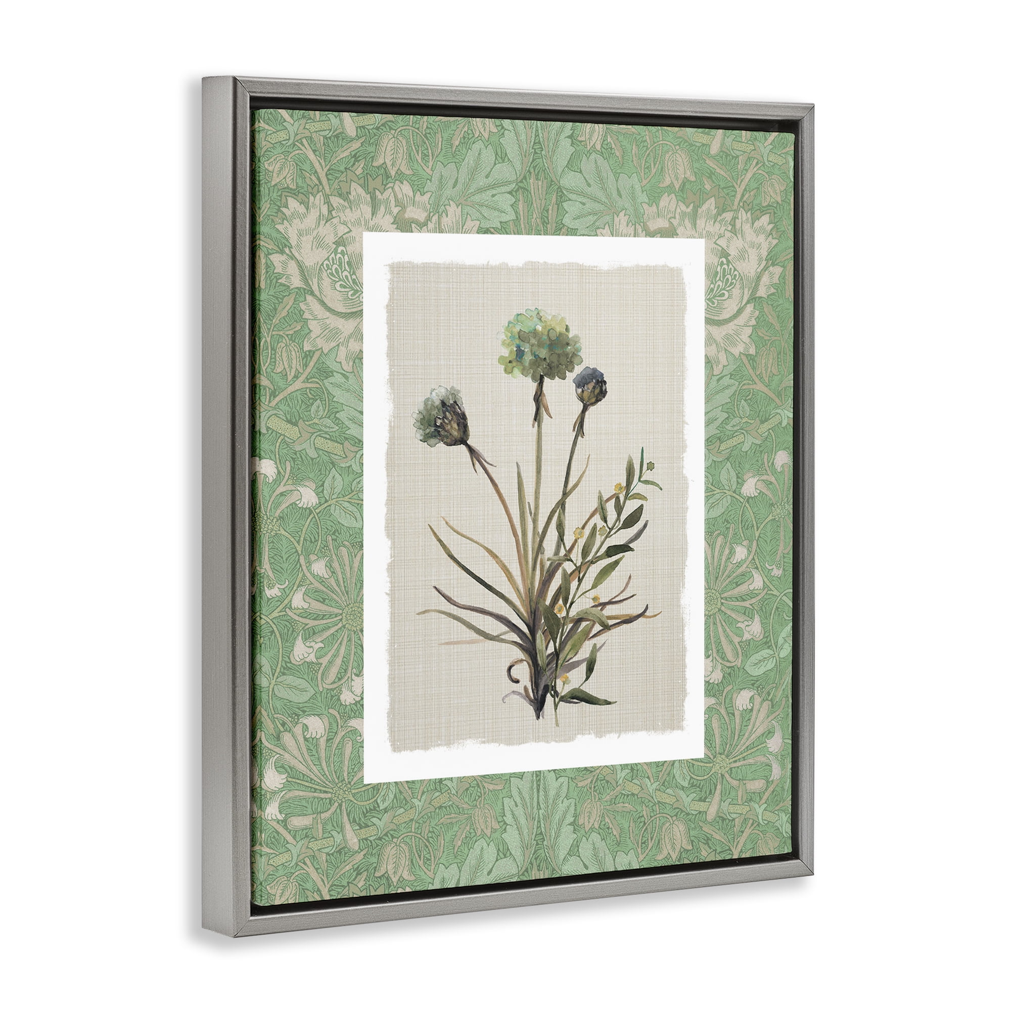 Stupell Industries Vintage Foliage in Green Gray Framed Floater Canvas Wall Art, design by Carol Robinson