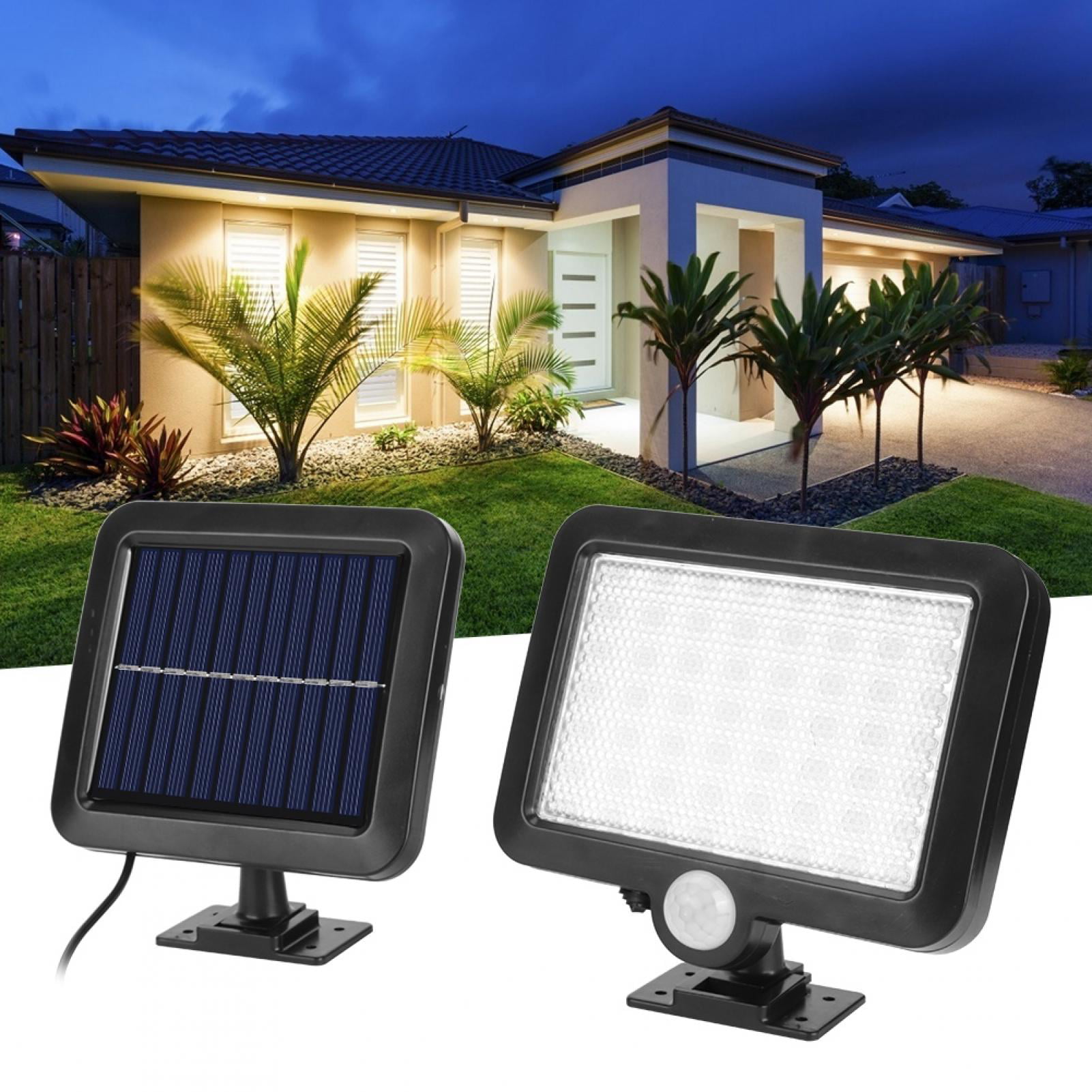 Waterproof Human Body Induction Solar Powered Wall Lamp 100 LED Spotlight Solar Lights Outdoor 5 m/ 16.4 ft Cord Easy-to-Install Security Lights with Adjustable Solar Panel for Garden Garage