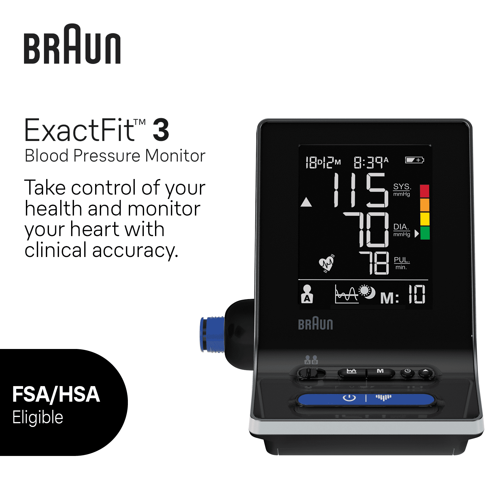 Braun ExactFit 3 Upper Arm Blood Pressure Monitor, Blood Pressure Monitors for Home Use, Two Cuff Sizes, FSA & HSA Eligible, BUA6120US