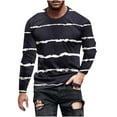 thumbnail image 3 of Ahuyic Mens Plus Size Long Sleeved Blouse, Autumns/Winter Long Sleeve Top For Men, Men Casual Round Neck Pullover Stripe Printed T-Shirt Loose Long Sleeve Round-Neck Blouses & Shirts, 3 of 5