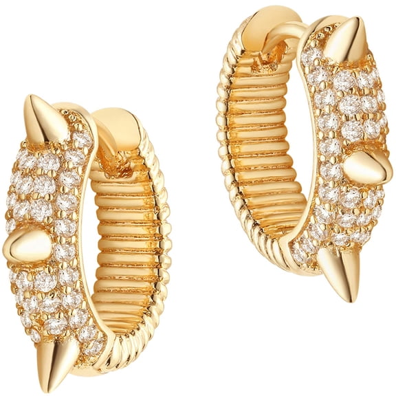 MEVECCO 14K Gold Plated Huggie Earrings with Shining Cubic Zriconia Geometry Beads Star Hoop Earrings for Women
