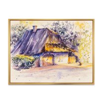 Designart 'Old Wooden White House In Country Side Village During Afternoon Glow' Traditional Framed Canvas Wall Art Print