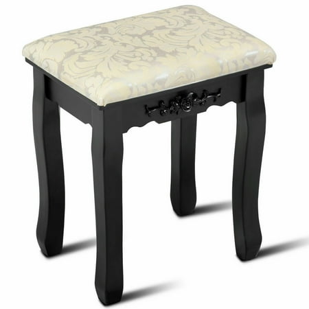 Square Vanity Stool Costway Dressing Stool Vanity Wave Design Makeup Pad Cushioned Chair Piano Seat Black ()