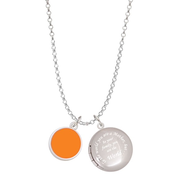 Delight Jewelry Silvertone Small Orange Enamel Disc To the World You are a Mother Locket Necklace