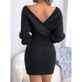 thumbnail image 6 of Women'S Cocktail Batwing Long Sleeve Wrap Knit Sweater Mini Dress Black L, 6 of 9