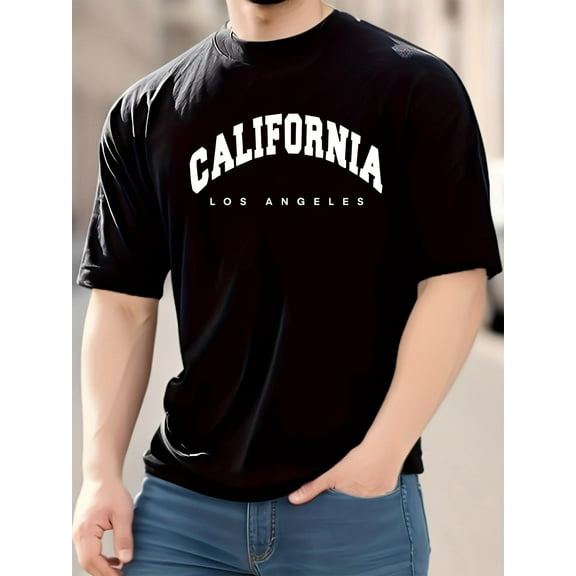 Men's Letter Graphic Tees Cotton Crew Neck T Shirts Short Sleeve T-Shirts Casual Summer Streetwear Black B S