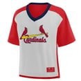 thumbnail image 2 of Women's Fanatics Red/Graphite St. Louis Cardinals Oversized Race To Win V-Neck T-Shirt, 2 of 5