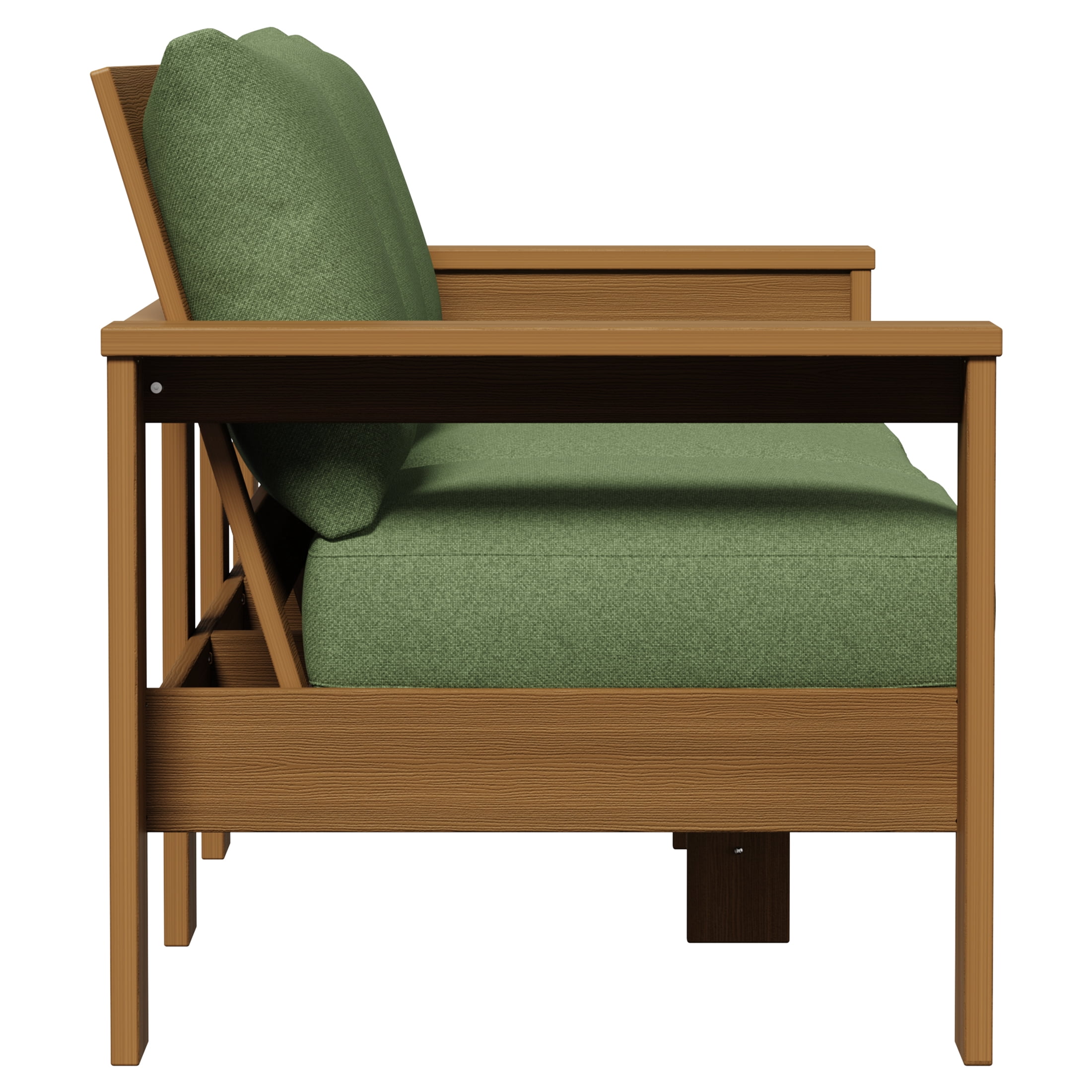 Better Homes & Gardens Ezra Outdoor Sofa, HDPE, Teak with Green Cushions